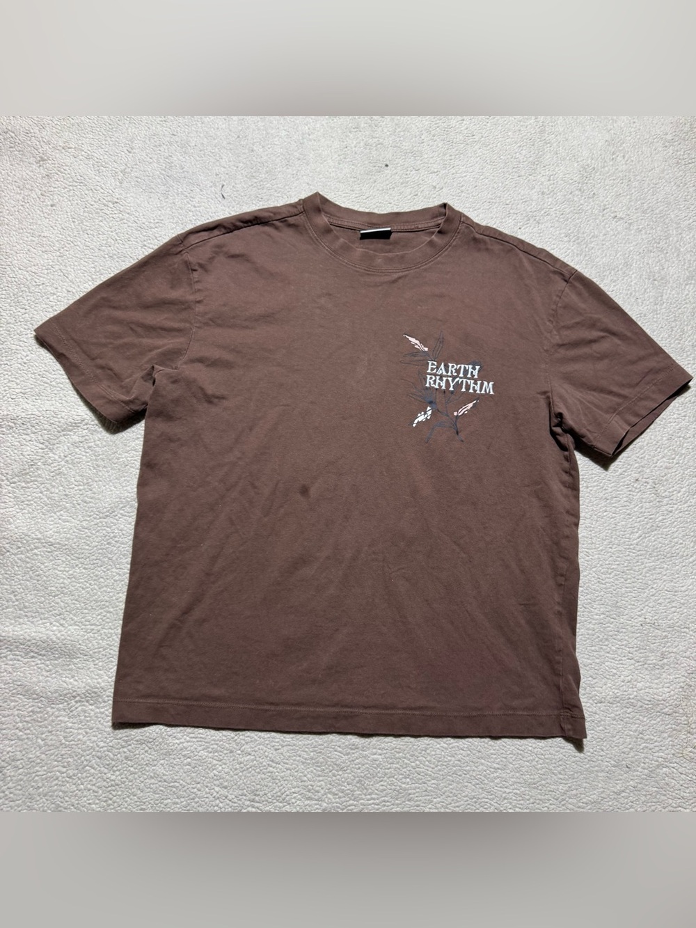 Lefties Man Shirt Mens Small Brown Short Sleeve Crew Neck Earth Rhythm Graphic